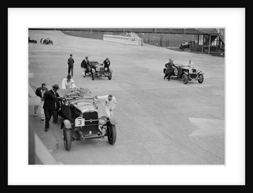 Studebaker and two OMs at the JCC Double Twelve Race, Brooklands, Surrey, 1929 by Bill Brunell