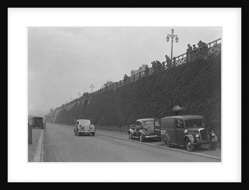 Daimler of CM Simpson and a Morris loudspeaker van on Madeira Drive, Brighton, RAC Rally, 1939 by Bill Brunell