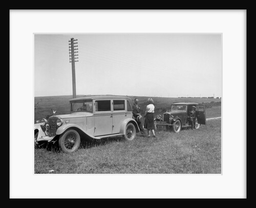 Wolseley Hornet of JW Whalley and Kitty Brunell's Bianchi saloon, B&HMC Brighton Motor Rally, 1930 by Bill Brunell