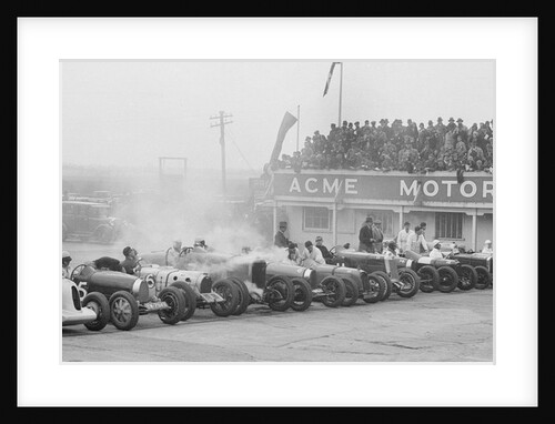 Cars at the start of a BARC race, Brooklands, 1930 by Bill Brunell