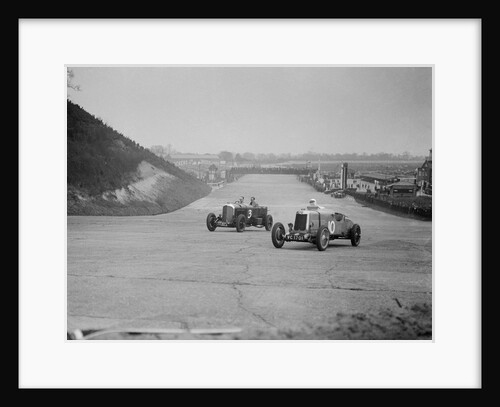 Bentley of Major H Butler and Lea-Francis Hyper racing at a BARC meeting, Brooklands, 1930 by Bill Brunell