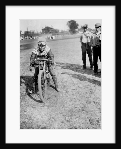 American speedway rider Art Pecha on his Harley-Davidson, Lea Bridge Stadium, Leyton, London, 1928 by Bill Brunell