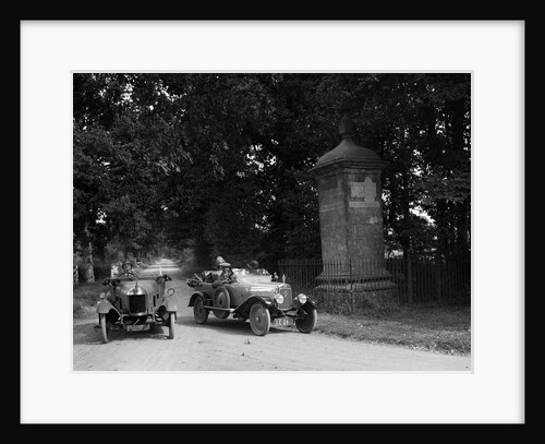 Calthorpe and Morris passing the Four Shire Stone, near Broadway, Worcestershire, c1920s by Bill Brunell