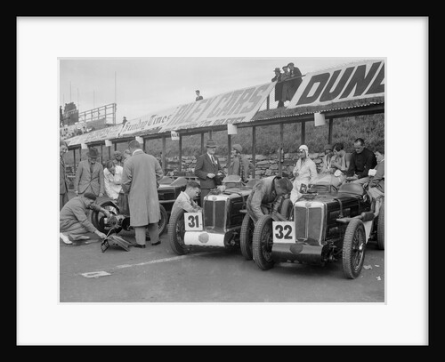 Three MG C type Midgets in the pits at the RAC TT Race, Ards Circuit, Belfast, 1932 by Bill Brunell