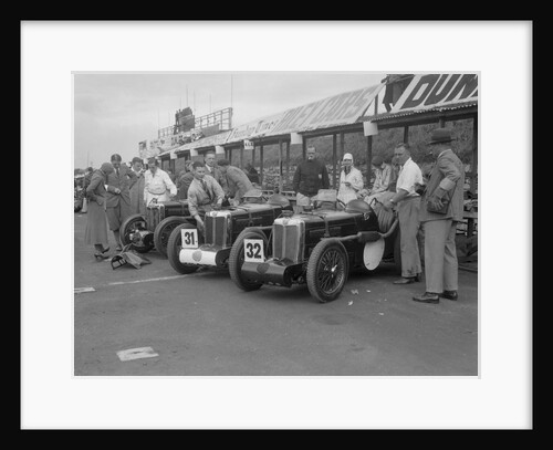 Three MG C type Midgets in the pits at the RAC TT Race, Ards Circuit, Belfast, 1932 by Bill Brunell