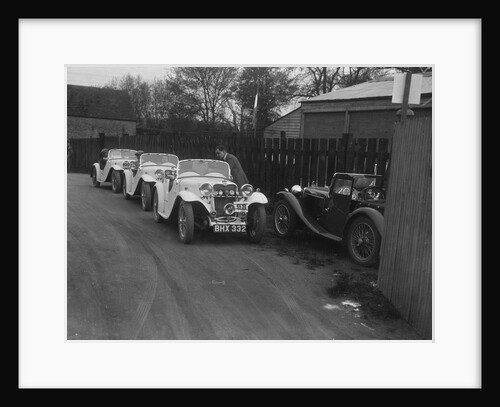 Three Singer cars and a MG PA at a motoring trial, 1930s by Bill Brunell