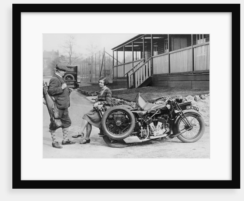 Golfers with a 1939 AJS and sidecar, (c1939?) by Unknown
