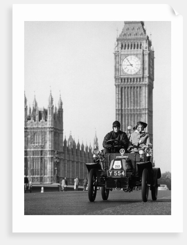 1903 De Dion on the London to Brighton Run with Big Ben behind by Anonymous