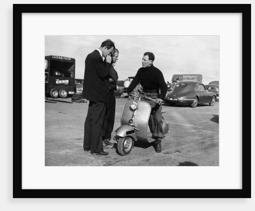 Stirling Moss on a Vespa scooter, Goodwood, April 1952 by Unknown