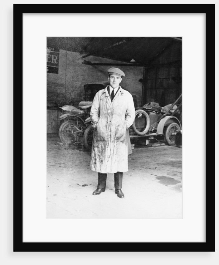 DF Bentley standing in front of a Bentley car, 1921 by Unknown