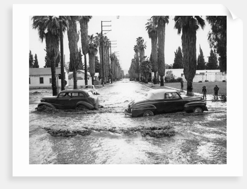 Cars on a flooded road in California, USA by Unknown