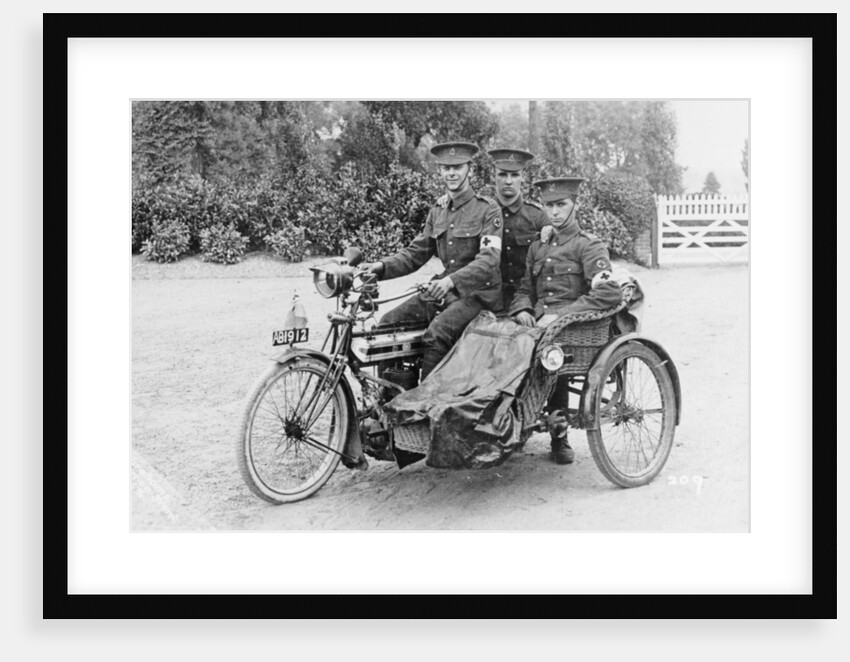 Three soldiers on a bicycle and sidecar, (WWI?) by Unknown