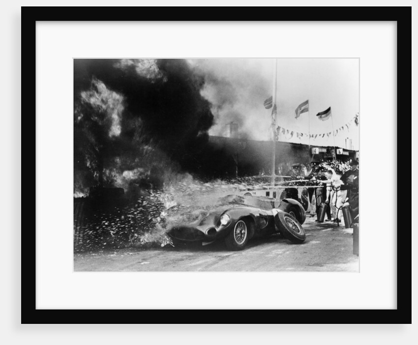 Aston Martin DBR1 on fire by Anonymous