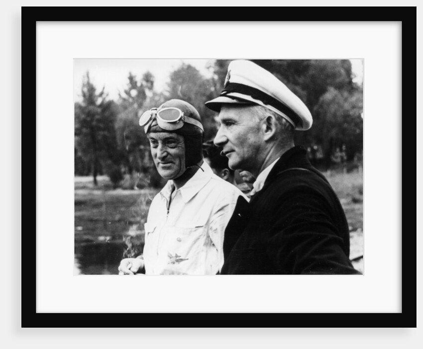 Sir Malcolm Campbell, on the left, possibly at Coniston, 1939 by Unknown