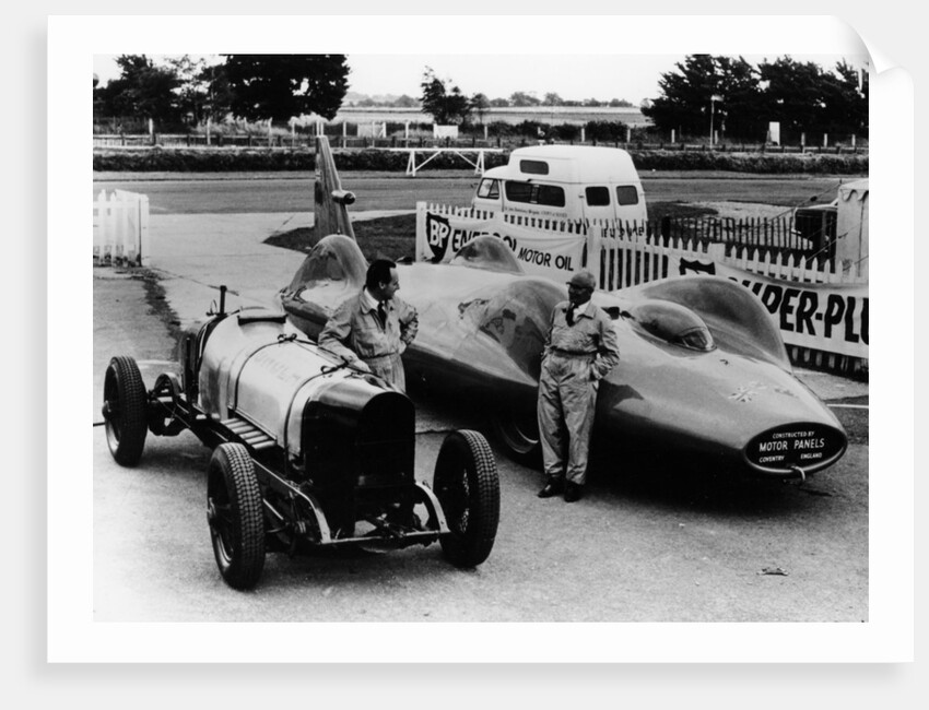 Donald Campbell with a Sunbeam 350 and Leo Villa with Bluebird, c1964 by Unknown