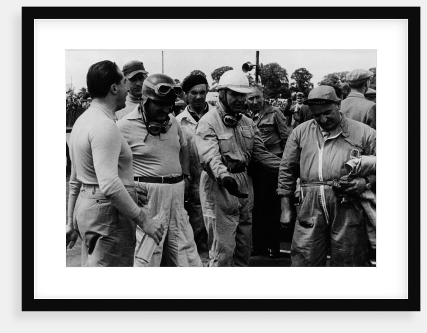 Alberto Ascari, Froilan Gonzalez, Guiseppe Farina (from left to right), and a mechanic by Unknown