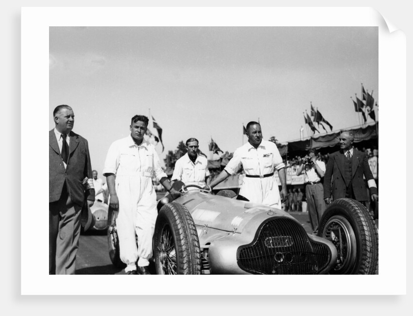 Alfred Neubauer with Mercedes car at the Start of the Italian Grand Prix, Monza, 1938 by Unknown
