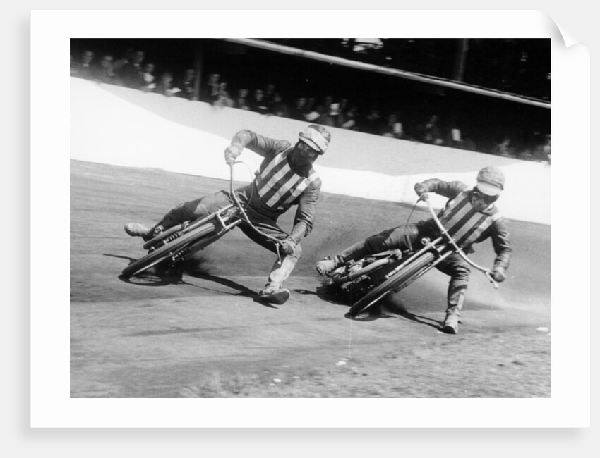 Dick Bradley (on the left) and Alby Golden at a speedway track by Anonymous