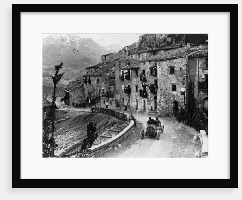 Felice Nazzaro driving through Pettralia Sottana in a Fiat, in the Targa Florio race, Sicily, 1907 by Unknown