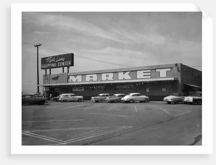 Cars parked outside a supermarket, USA, c1956 by Unknown