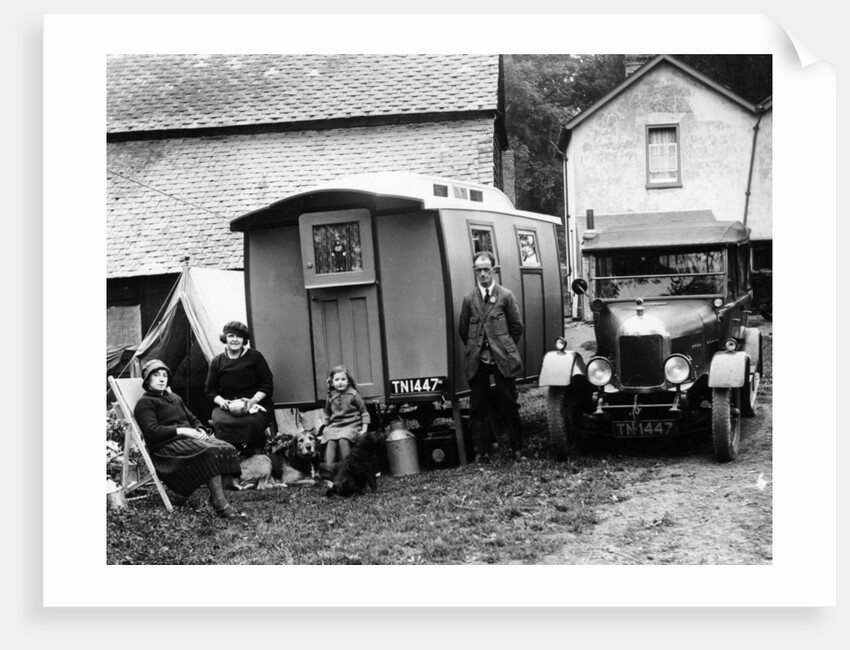 Family group with a 1925 Morris Oxford 14/28 and caravan, (Eccles, c1926?) by Unknown