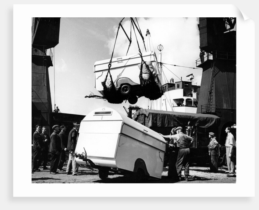 Unloading trailers from a ship, (c1950s?) by Unknown