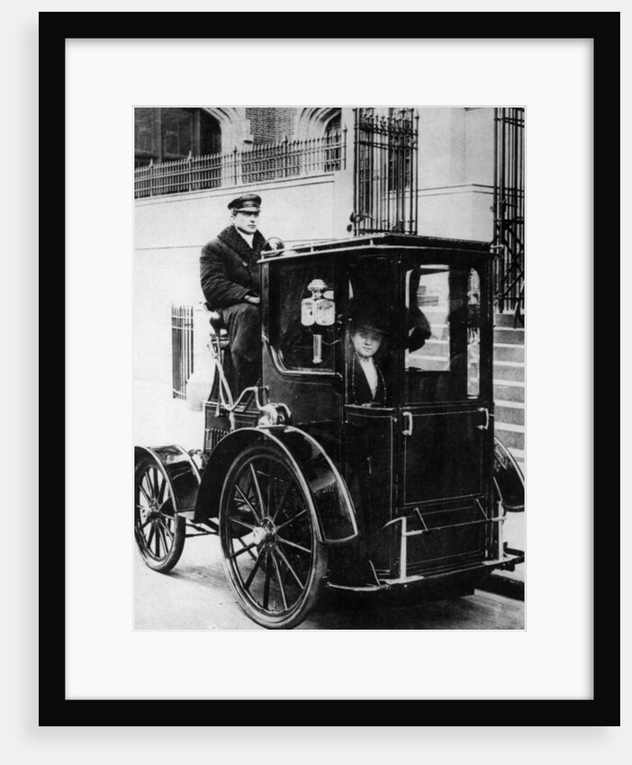 Woman passenger in a 1910 taxi cab, New York, USA, (c1910?) by Unknown