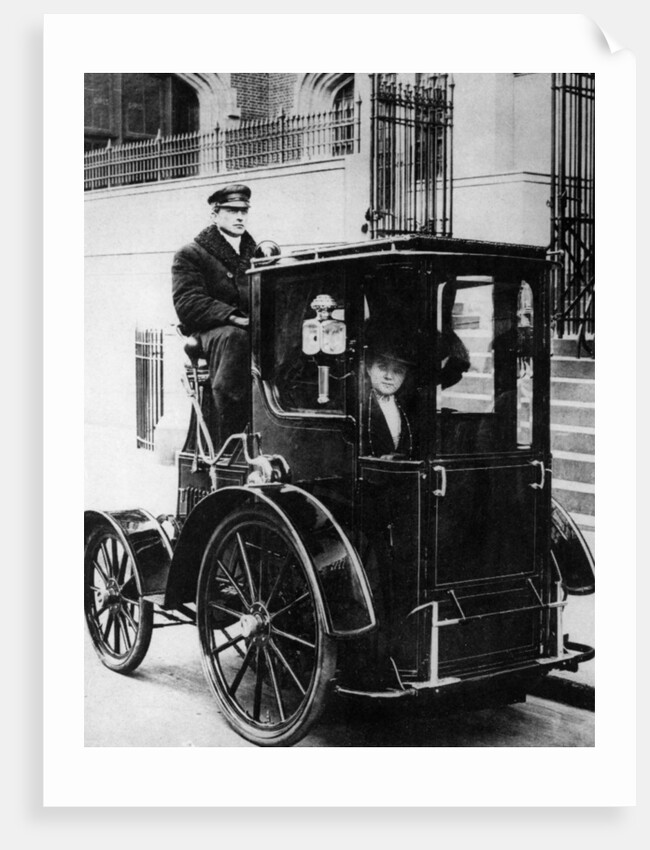 Woman passenger in a 1910 taxi cab, New York, USA, (c1910?) by Unknown
