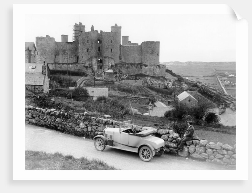 A Singer car in front of Harlech Castle, Wales, early 1920s by Unknown