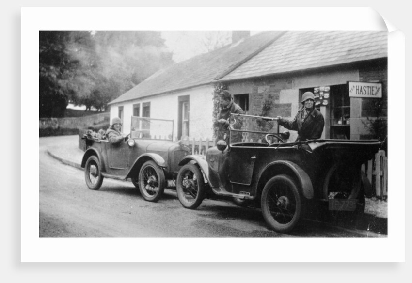 Two Austin Sevens parked outside a small tea shop, c1925 by Unknown