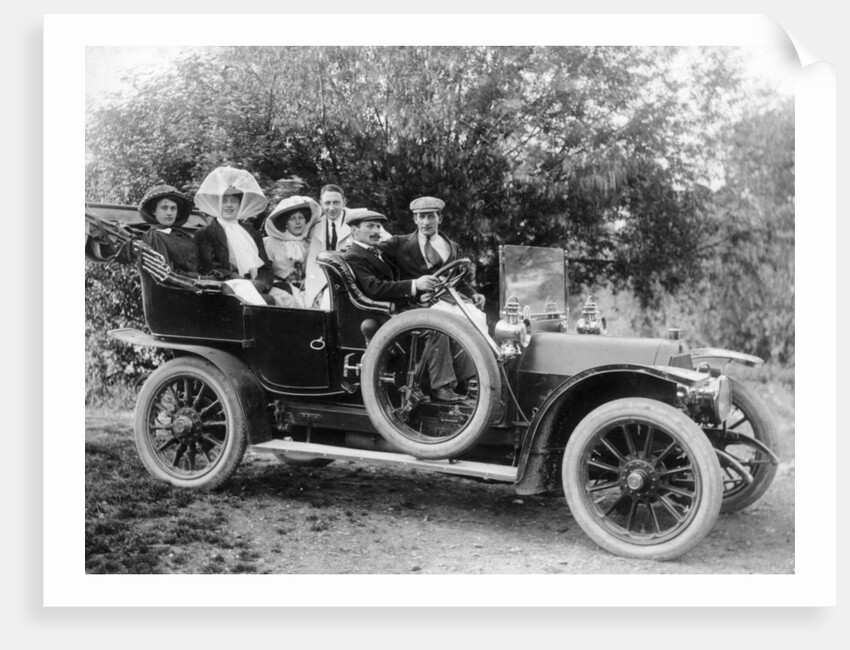 A group of men and women taking an outing in a 1907 Mercedes, 1908 by Unknown