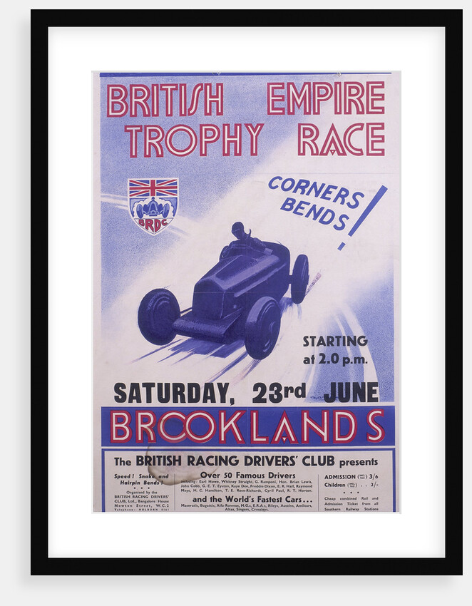 Poster advertising the British Empire Trophy Race, Brooklands, Surrey by Unknown