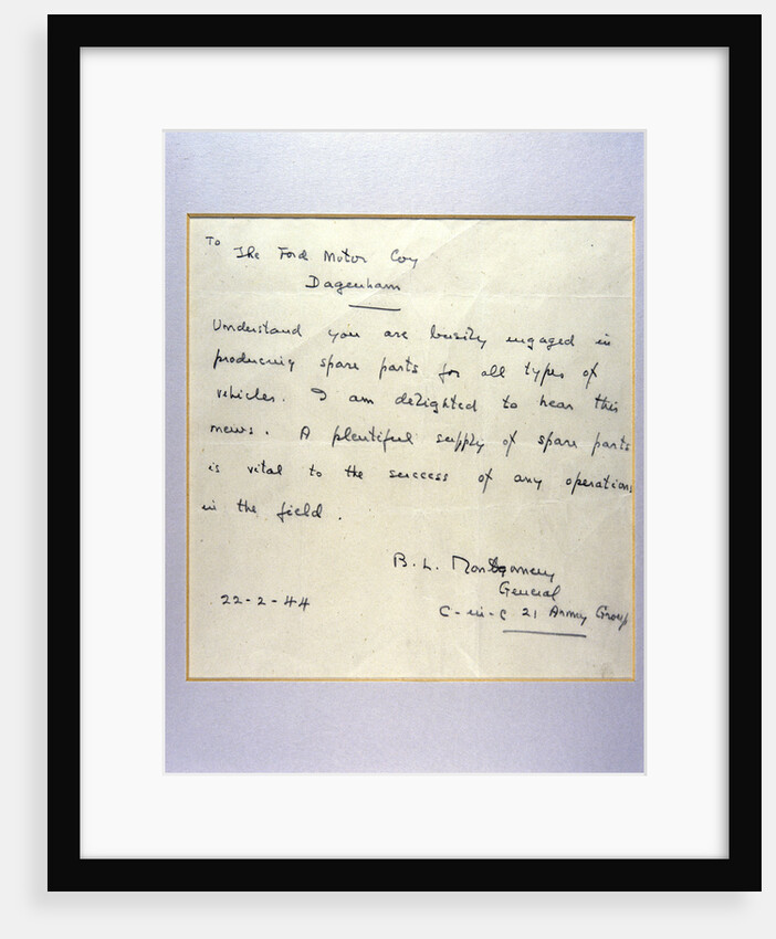 A letter from General Montgomery to Henry Ford, 1944 by General Montgomery