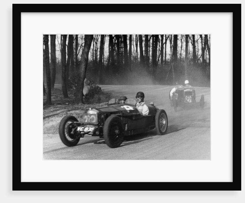 Riley leading a Fraser-Nash through Coppice Corner, Donington Park, Leicestershire, (c1930s?) by Unknown