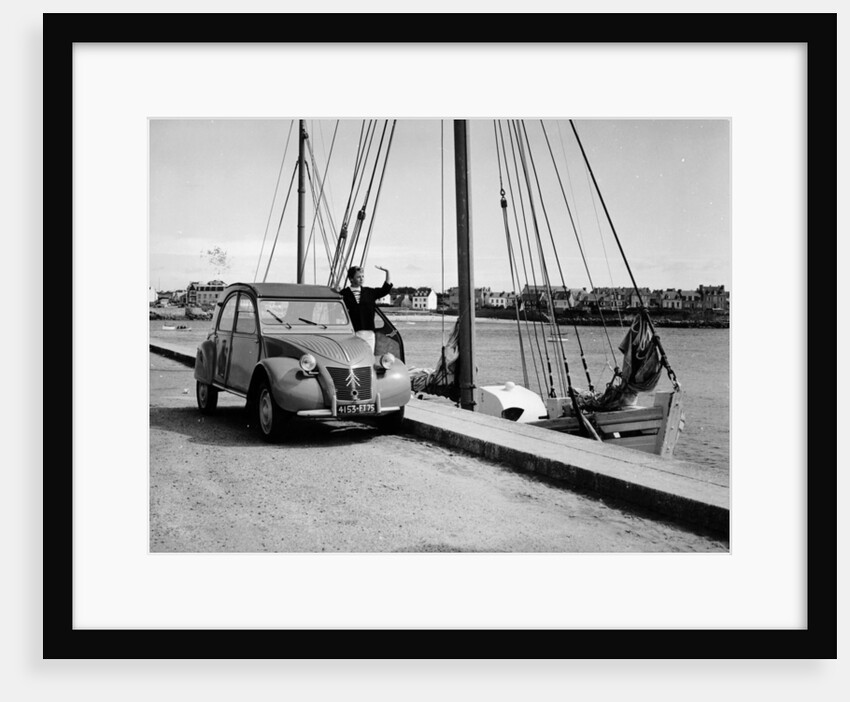 A Citroën 2CV on the quay at a harbour, c1957 by Unknown