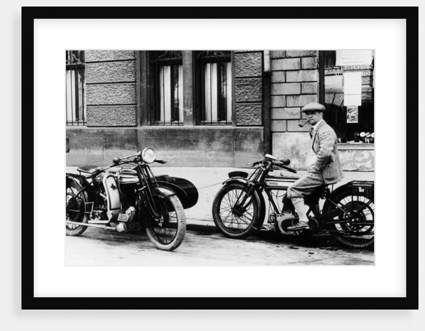 A man on a Norton bike, Model 16H 490cc SV, 1924 by Unknown