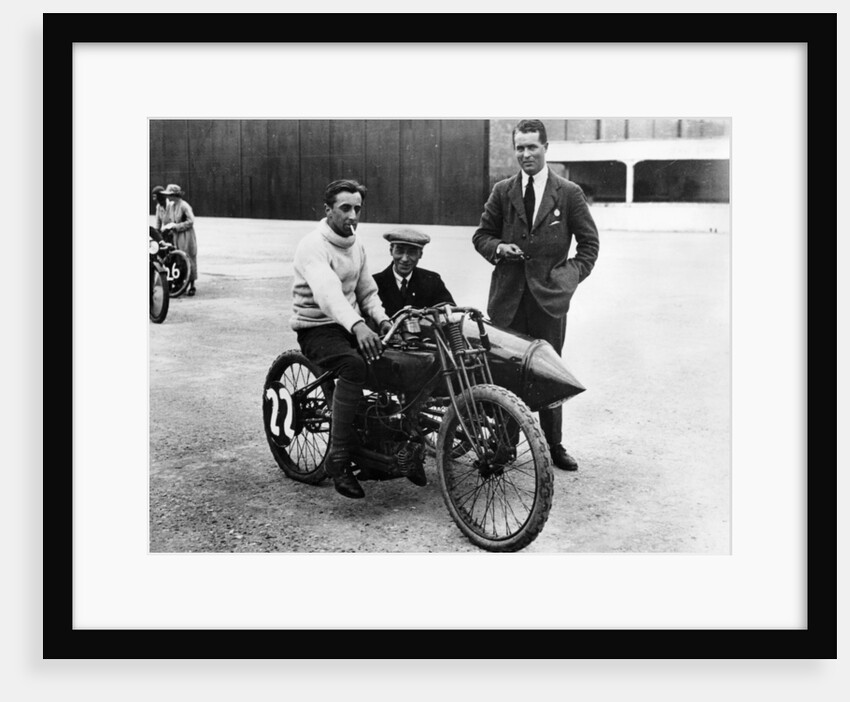 DH Davidson on a Flat Twin Harley-Davidson, Brooklands, Surrey, 1920 by Unknown