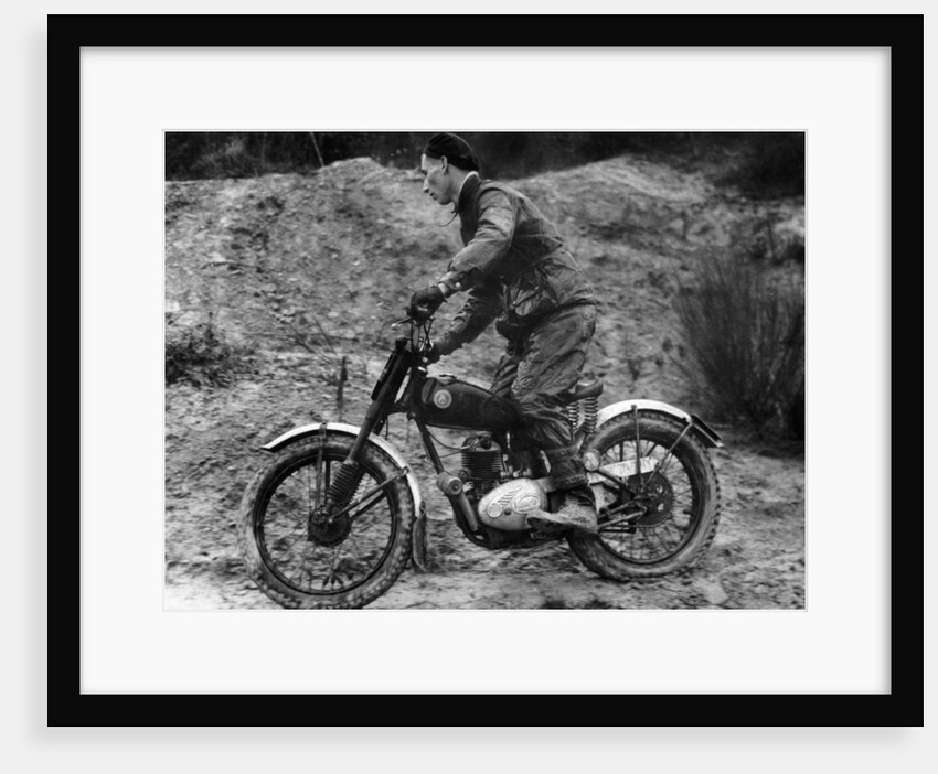 Cullen riding a Francis Barnett bike at the J White Trial by Unknown