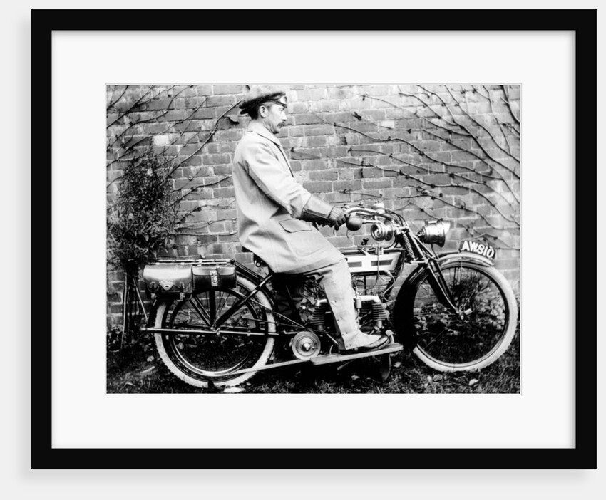 Man on a 1913 Douglas 350cc motorcycle, (c1913?) by Unknown