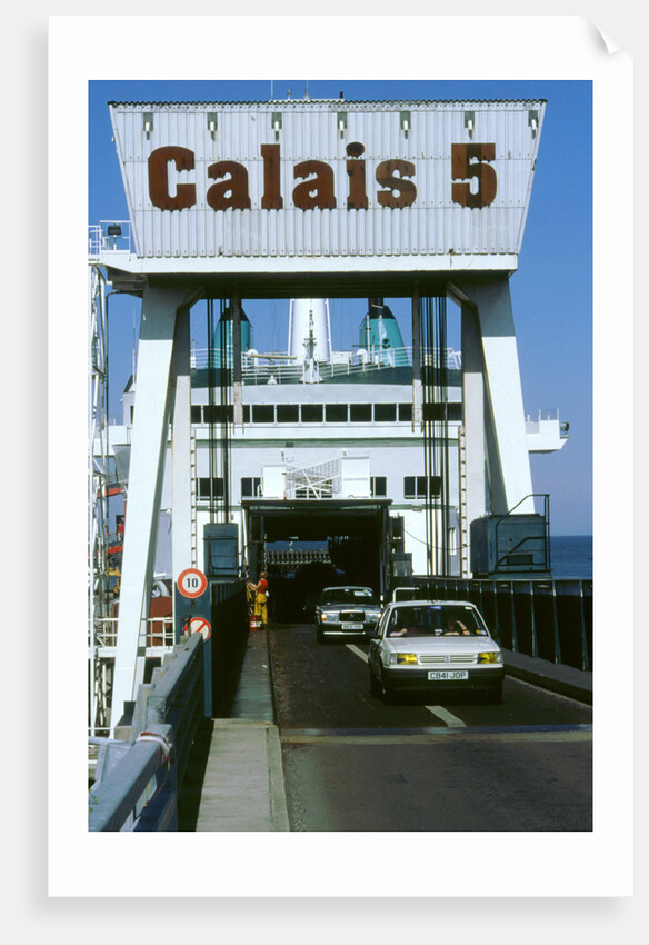 Cars boarding ferry at Calais by Unknown