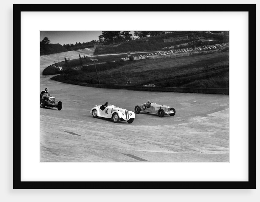 MG K3, Frazer-Nash BMW and Alvis cars racing at Brooklands by Bill Brunell