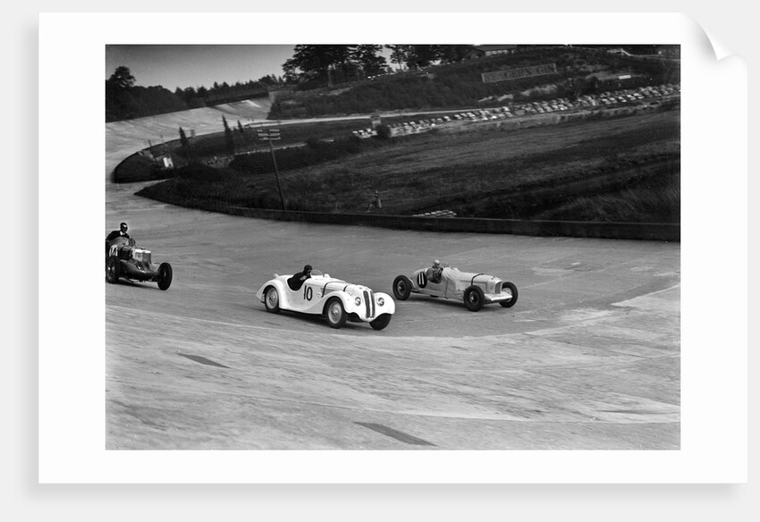MG K3, Frazer-Nash BMW and Alvis cars racing at Brooklands by Bill Brunell