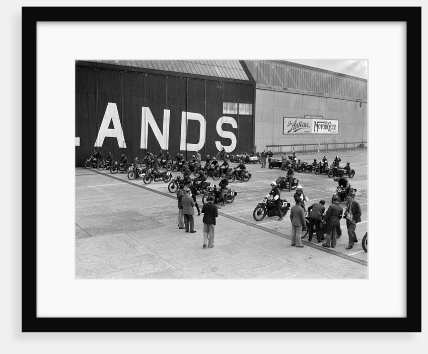 Motorcycles on the start line at the MCC Members Meeting, Brooklands, 10 September 1938 by Bill Brunell
