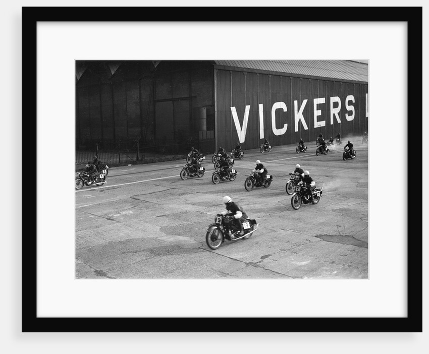 Motorcycles racing at the MCC Members Meeting, Brooklands, 10 September 1938 by Bill Brunell