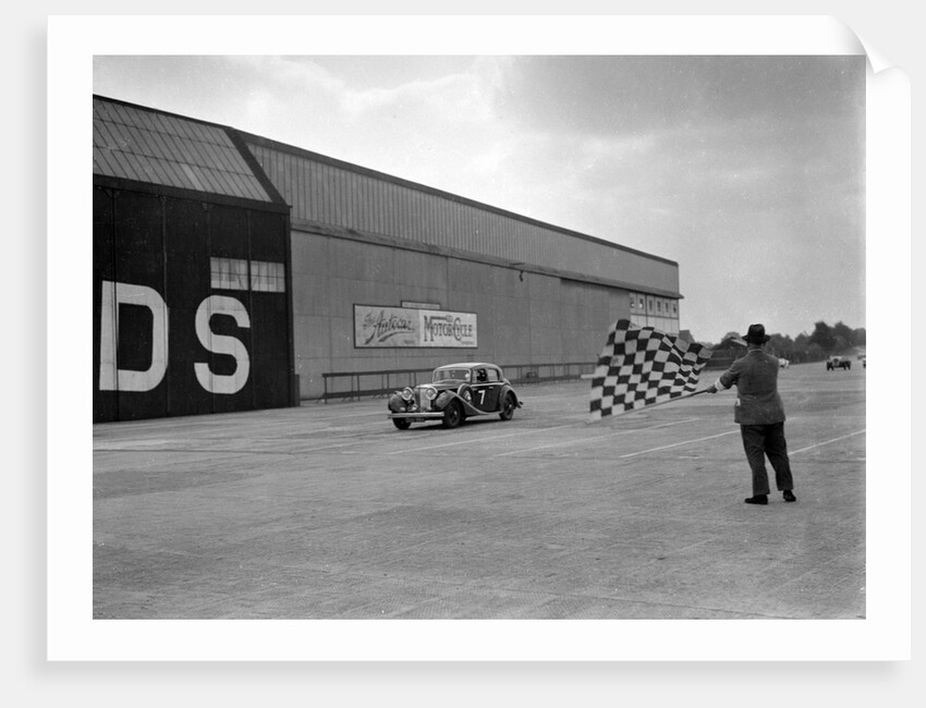HJ Ripley's SS Jaguar taking the chequered flag, MCC Members Meeting, Brooklands, 10 September 1938 by Bill Brunell