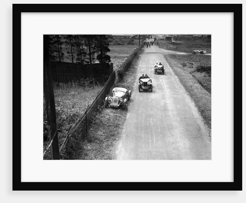 Two MG M types passing a broken down 1928 Alta Prototype, JCC Members Day, Brooklands, 4 July 1931 by Bill Brunell