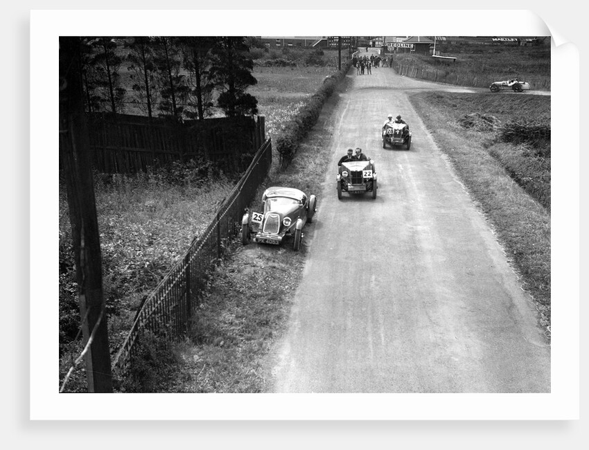 Two MG M types passing a broken down 1928 Alta Prototype, JCC Members Day, Brooklands, 4 July 1931 by Bill Brunell