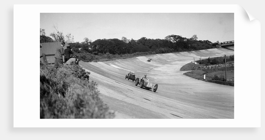 Earl Howe's Delage GP leading ER Hall's Bentley at the BARC Meeting, Brooklands, 25 May 1931 by Bill Brunell