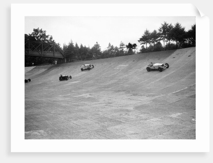 Invicta, Talbot and Frazer-Nash cars racing on the Members Banking at Brooklands by Bill Brunell