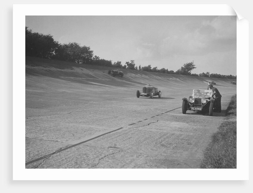 Cars racing on Byfleet Banking during the BRDC 500 Mile Race, Brooklands, 3 October 1931 by Bill Brunell